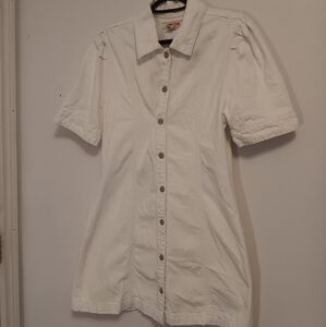 White Short Sleeve Button Down Dress